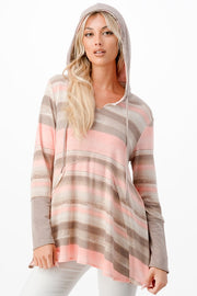 20 HD-G {Going Places} Taupe/Coral Stripe Print Hoodie PLUS SIZE 1X 2X 3X