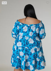 34 PQ-Q {Love For Life} Turquoise Floral Tiered Lined Dress PLUS SIZE 1X 2X 3X