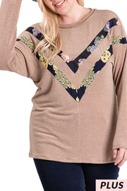 15 CP {Double The Fun} Mocha Top w/Floral V Accent PLUS SIZE 1X 2X 3X