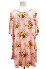 92 PSS-N {This Is True} Pink Floral Short Sleeve Tunic EXTENDED PLUS SIZE 3X 4X 5X