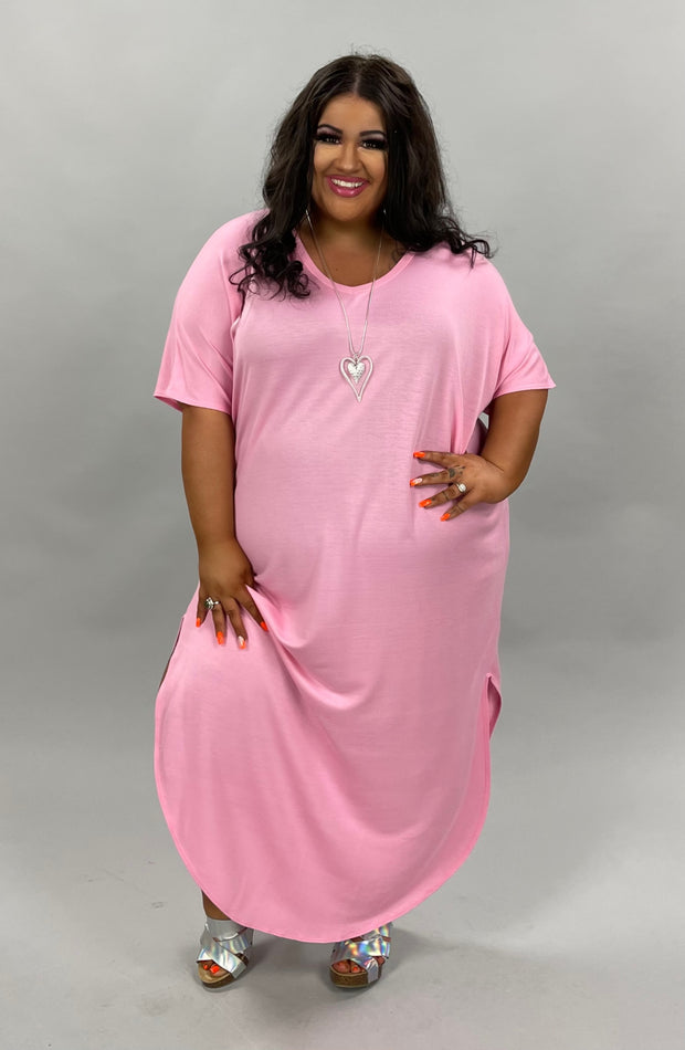 LD-Z {Bubblegum} SALE! Pink V-Neck Soft Knit Maxi Dress PLUS SIZE 1X 2X 3X SALE!!!!