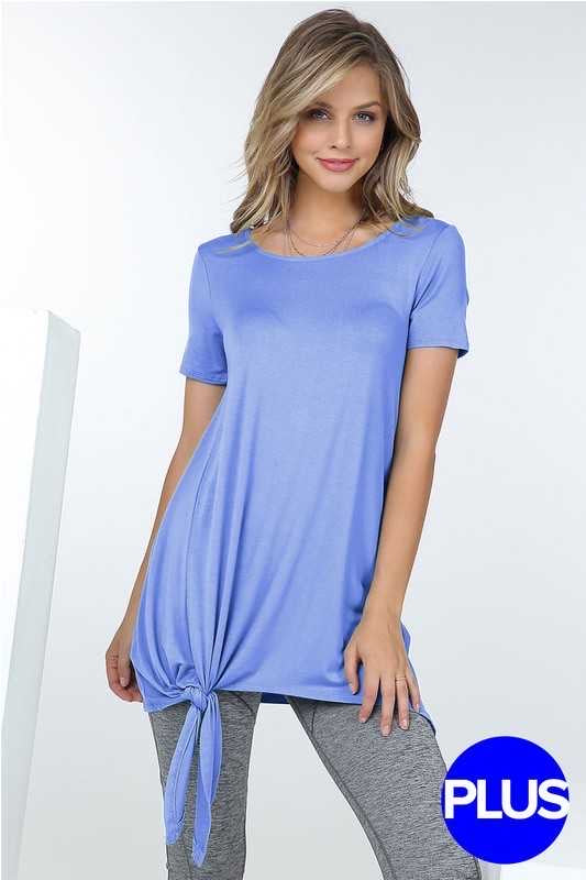 50 SSS-B (Cute & Sassy) Blue Tunic with Tie Knot Detail 1X 2X 3X Plus Size