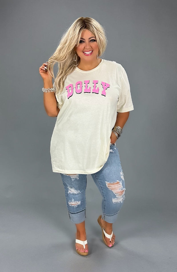 74 GT-Q {Dolly} Ivory/Pink Graphic Tee PLUS SIZE XL 2X 3X