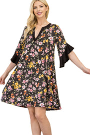 33 CP-A {Talk About Style} Black Floral Ruffle Sleeve Dress PLUS SIZE XL 2X 3X