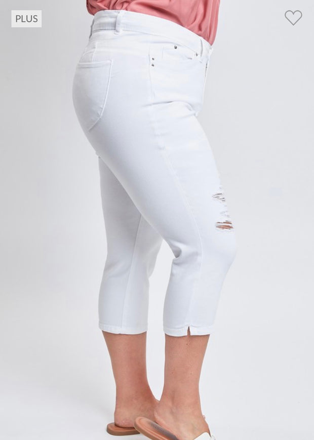 LEG-64 {Royalty For Me} White Ripped Capri Pants – Curvy Boutique