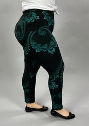 BT-99 {For The Love} Black/Teal Print Leggings EXTENDED PLUS SIZE 3X/5X