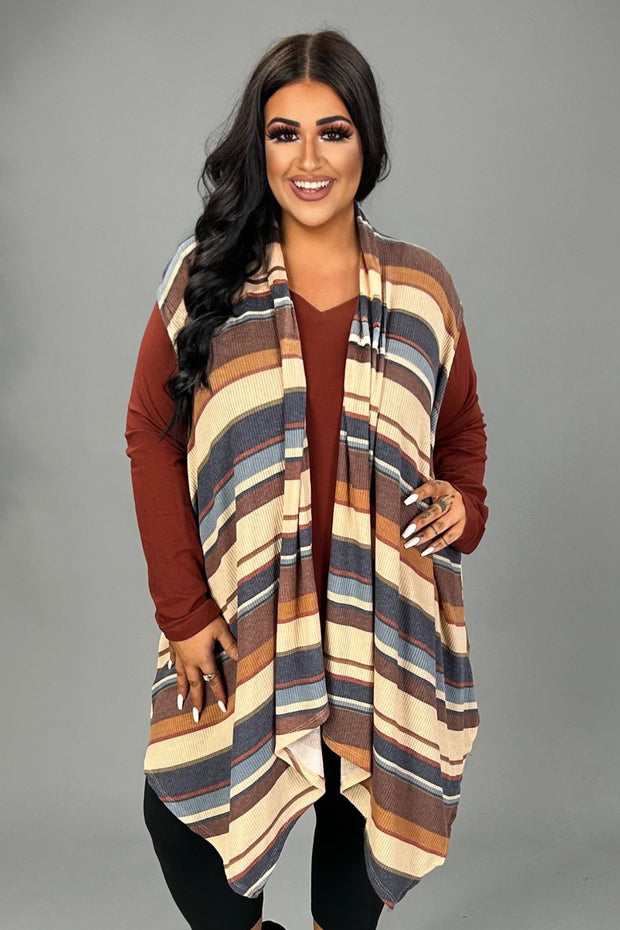24 OT {Stripes For You} Rust/Navy Striped Ribbed Vest EXTENDED PLUS SIZE 3X 4X 5X