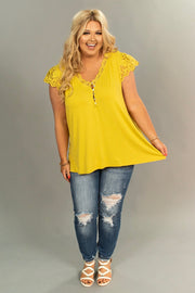 SSS-H {Simple Pleasures}  Mustard Top Crochet Lace Detail