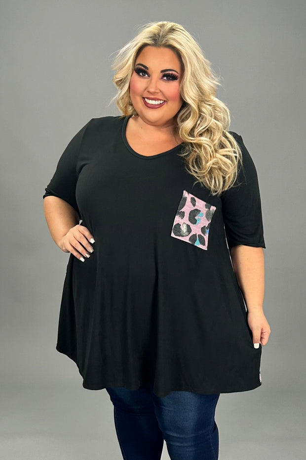 43 CP-A {Rock What You Got} Black/Pink Leopard Print Top EXTENDED PLUS SIZE 3X 4X 5X