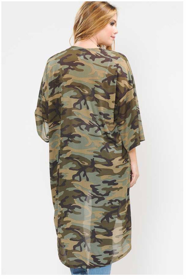 OT-W {In The Army Now} Camoflauge Sheer Long Cardigan PLUS SIZE 1X 2X 3X SALE!!