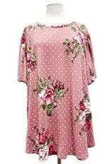 85 PSS-F {Garden Paths} Mauve Floral Polka Dot Tunic EXTENDED PLUS SIZE 3X 4X 5X