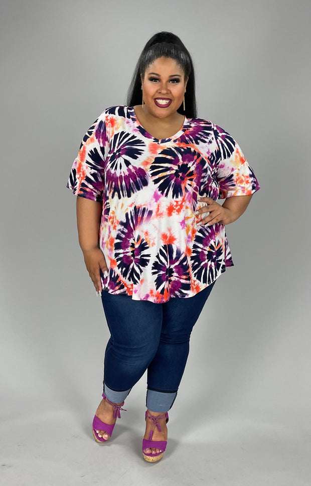 55 PSS-Y {Diva Living} Multi-Color Tie Dye V-Neck Top CURVY BRAND!!! EXTENDED PLUS SIZE 3X 4X 5X 6X