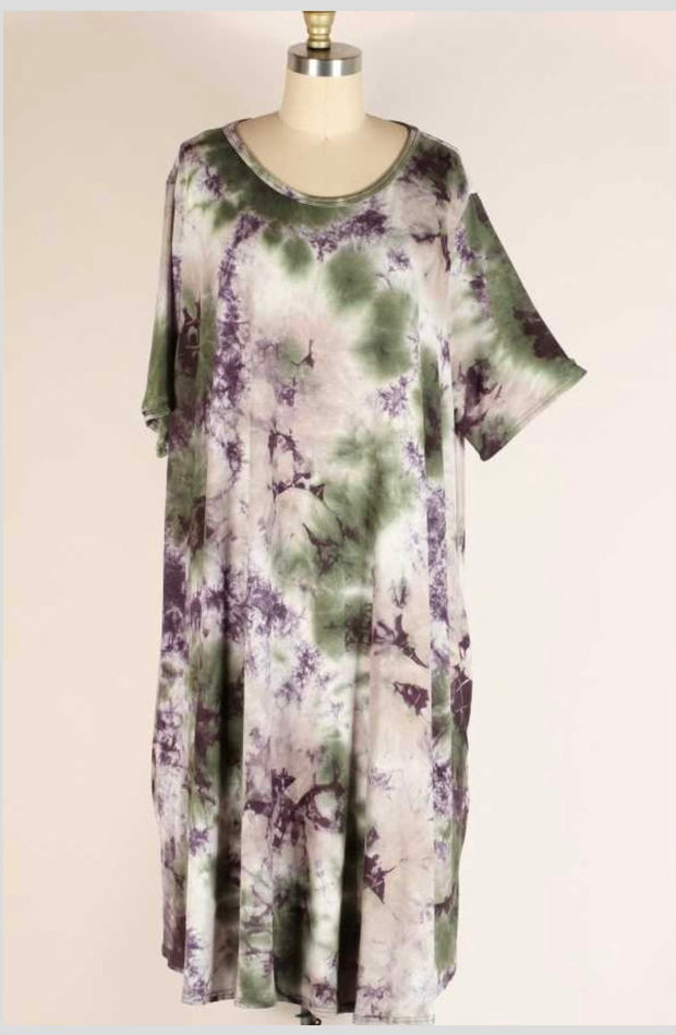 52 PSS-K {Sea At Night} Olive Gray Tie Dye Dress SALE!!!  EXTENDED PLUS SIZES 3X 4X 5X