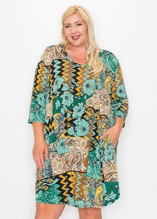 95 PQ-Z {Wear Your Confidence} Green Floral Print Dress  SALE!!!    EXTENDED PLUS SIZE 3X 4X 5X