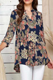 35 PQ-R {Eye On The Prize} Navy Floral V-Neck Tunic PLUS SIZE XL 2X 3X