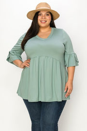 29 SQ {Capture Simplicity} Green Babydoll V-Neck Top EXTENDED PLUS SIZE 3X 4X 5X