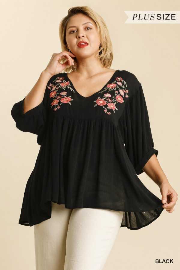 73 CP-E {One Thing Right} UMGEE Black Tunic W/Embroidery Plus Size XL 1X 2X