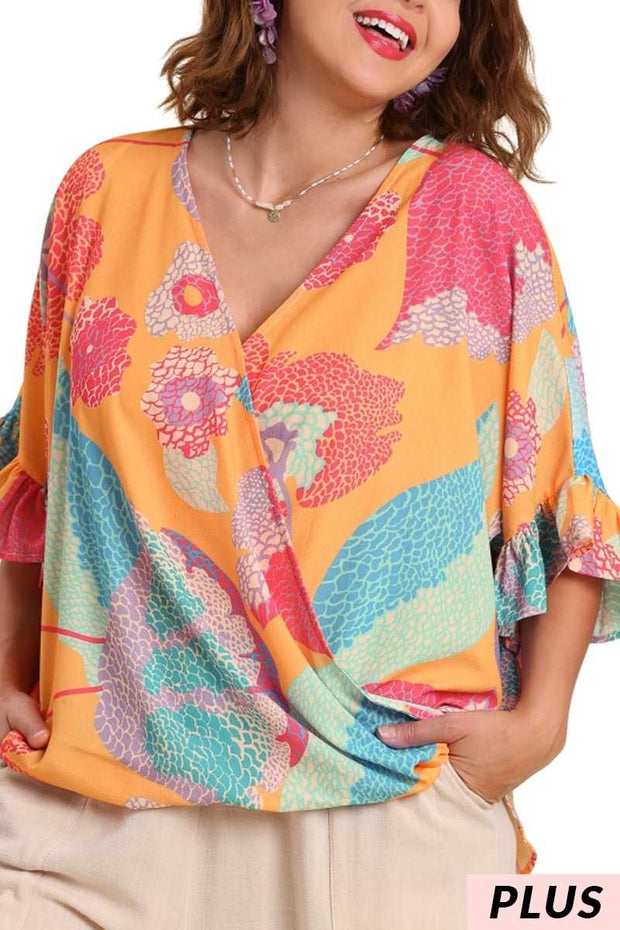 41 PSS-A {A Million Reasons}  Umgee Multi-Color Wrap Front Top PLUS SIZE XL 1X 2X