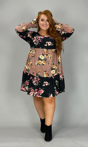 59 CP-H {Rose Touched} Black/Mauve Floral Tiered Dress PLUS SIZE 1X 2X 3X