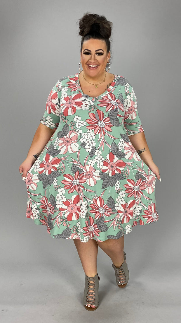 97 PSS-P {Sage Promises} Light Sage Floral V-Neck Dress SALE!!!  EXTENDED PLUS SIZE 3X 4X 5X