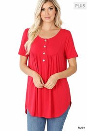 11 SSS-C {Right On Time} Ruby Red Short Sleeve Top PLUS SIZE 1X 2X 3X