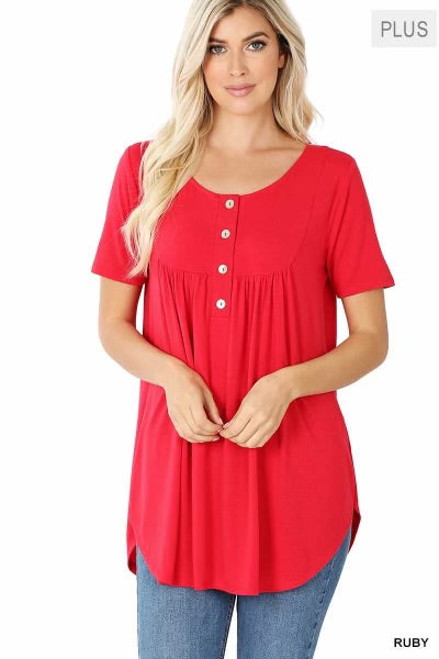 11 SSS-C {Right On Time} Ruby Red Short Sleeve Top PLUS SIZE 1X 2X 3X –  Curvy Boutique Plus Size Clothing