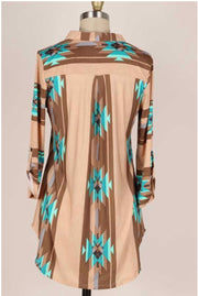 31 PQ-A {By The Way} Taupe Aztec Print Tunic PLUS SIZE 1X 2X 3X