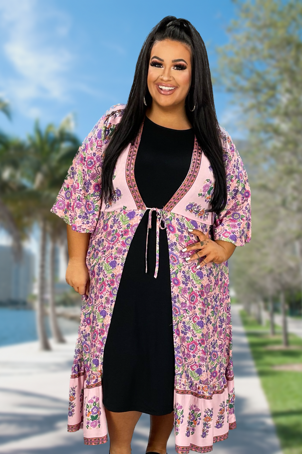 LD-R {There She Goes} Umgee  SALE!! Pink Mix Floral Kimono PLUS SIZE XL 1X 2X