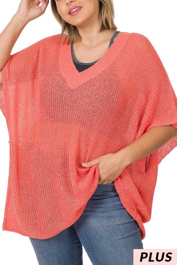 67 SSS-B {Simply Awesome} Deep Coral Oversized Sweater PLUS SIZE 1X 2X 3X