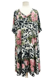 16 PSS-C {Fashion And Fun} Grey Leopard Floral Print Dress EXTENDED PLUS SIZE 3X 4X 5X