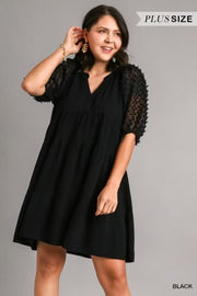 29 SQ-H {Style You Deserve} Umgee Black Swiss Dot Dress PLUS SIZE XL 1X 2X