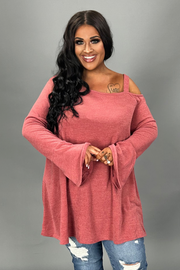 15 OS {For A Night Out} Rose Top w/One Cold Shoulder PLUS SIZE XL 2X 3X