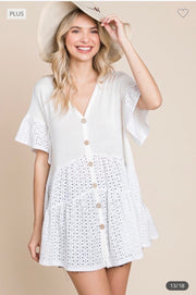 96 CP-B {Eyelet On Board} Ivory Button Up Eyelet Top PLUS SIZE 1X 2X 3X