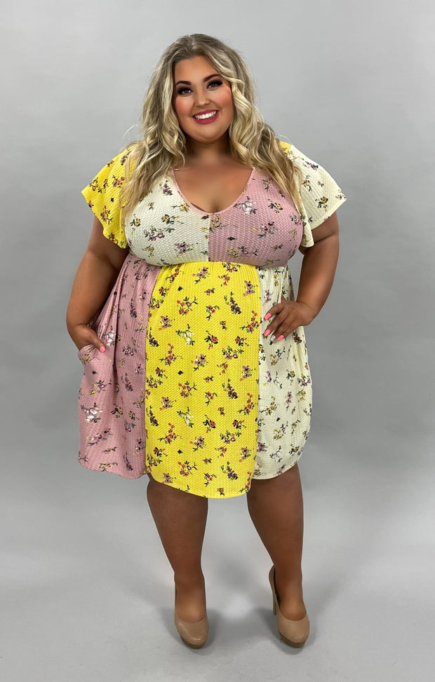 52 CP-A {This Or That} Mauve Vanilla Yellow Floral Dress PLUS SIZE 1X 2X 3X