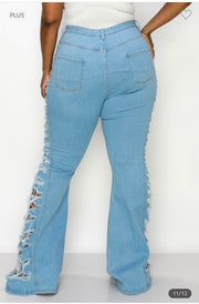 LEG-117  {The Map} Medium Ripped Side Flared Jeans PLUS SIZE 1X 2X 3X