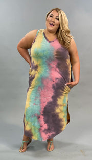 LD-A {My Rainbow} Tie Dye V-Neck Maxi Dress PLUS SIZE 1X 2X 3X