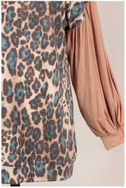 21 CP-B {Meant Well}  Mocha Teal Leopard Knit Top PLUS SIZE XL 2X 3X