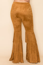 BT-Z  {Perfect Match} VOCAL Camel Faux Suede Pants w/Fringe PLUS SIZE XL 2X 3X