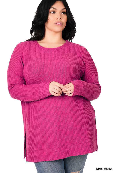 81 SLS-B {Speak Truth} Magenta  SALE!! Waffle Knit Top PLUS SIZE 1X 2X 3X SALE!!