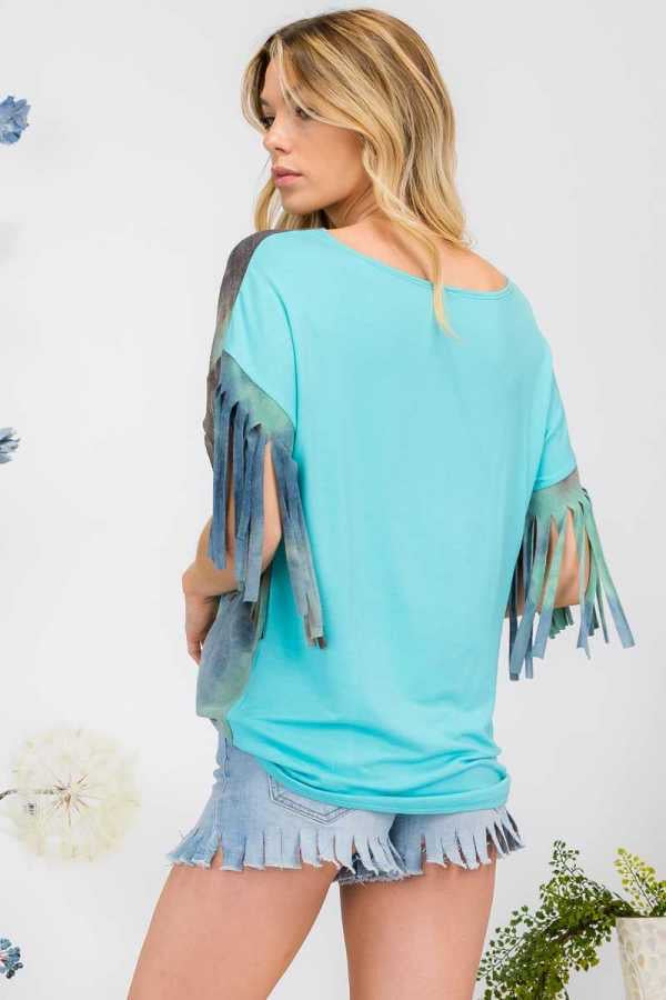 69 CP-A {Learn To Fly} Mint Top W/Fringe Sleeves PLUS SIZE 1X 2X 3X