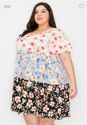 90 PSS-C {Going To Town} Multi-Color Floral Tiered Dress PLUS SIZE XL 2X 3X