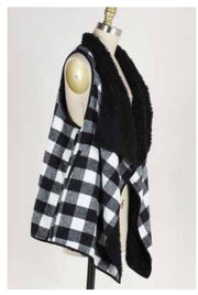 OT-Y {Winter Bliss} Black White Plaid Fuzzy Vest PLUS SIZE XL 2X 3X