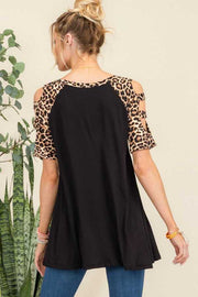 75 CP-Y {Go Along With It} Black/Leopard Sleeve Detail Top PLUS SIZE XL 2X 3X