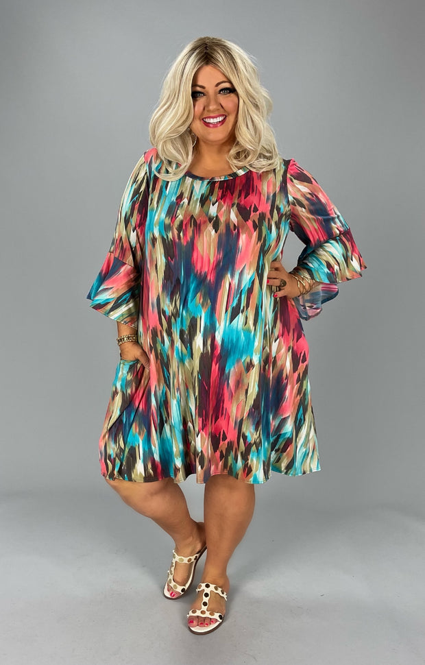 88 PQ-V {Close Attention} Multi-Color Bell Sleeve Dress PLUS SIZE 1X 2 Curvy Boutique Plus Size Clothing 88 PQ-V {Close Attention} Multi-Color Bell Sleeve Dress PLUS SIZE 1X 2 Curvy Boutique Plus Size Clothing