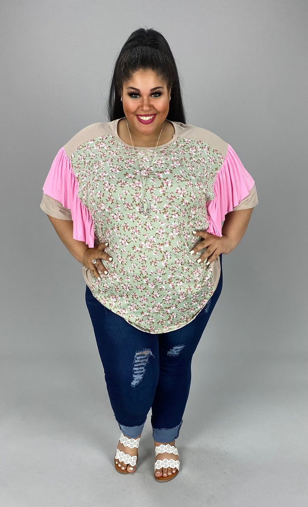 29 CP-B {Unconditional Love} Sage Floral Print Top