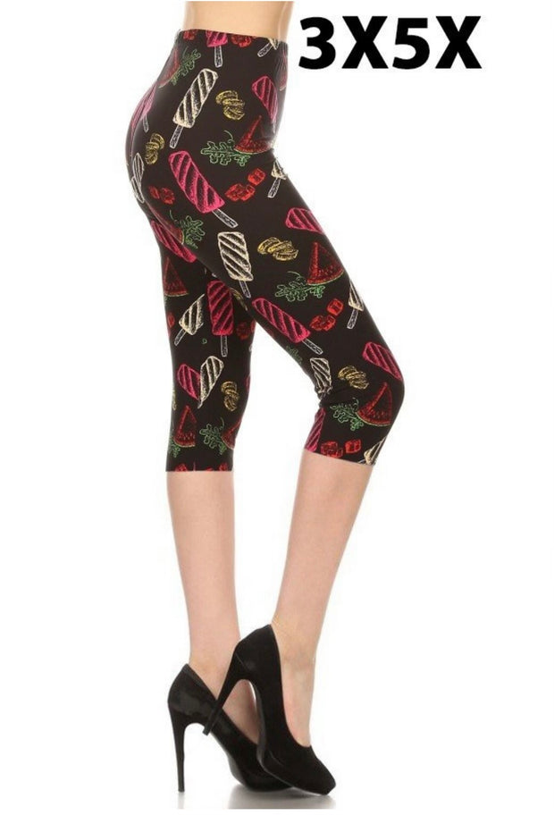 LEG-53 {Outshine} Popsicle & Watermelon Butter Soft Capri Leggings EXTENDED PLUS SIZE 3X/5X