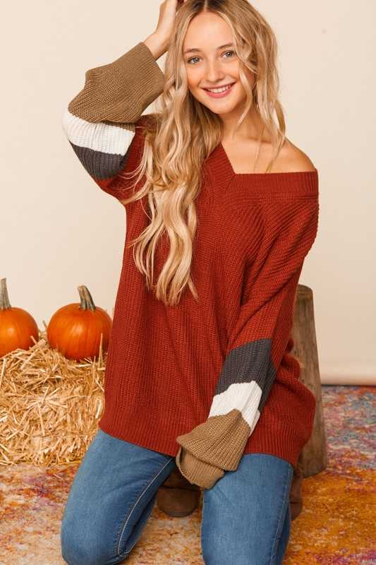 23 CP-O {The Days} Rust  Colored Sleeve Sweater PLUS SIZE XL 2X 3X