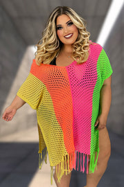 89 OT-X {Ocean Drive} Neon Multi-Color Cover Up w/Fringe SALE!!