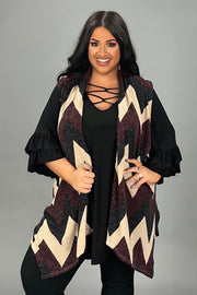 29 OT {Protecting My Peace} Burgundy Zig Zag Print Vest PLUS SIZE 1X 2X 3X