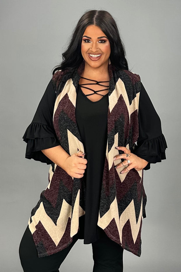 29 OT {Protecting My Peace} Burgundy Zig Zag Print Vest PLUS SIZE 1X 2X 3X
